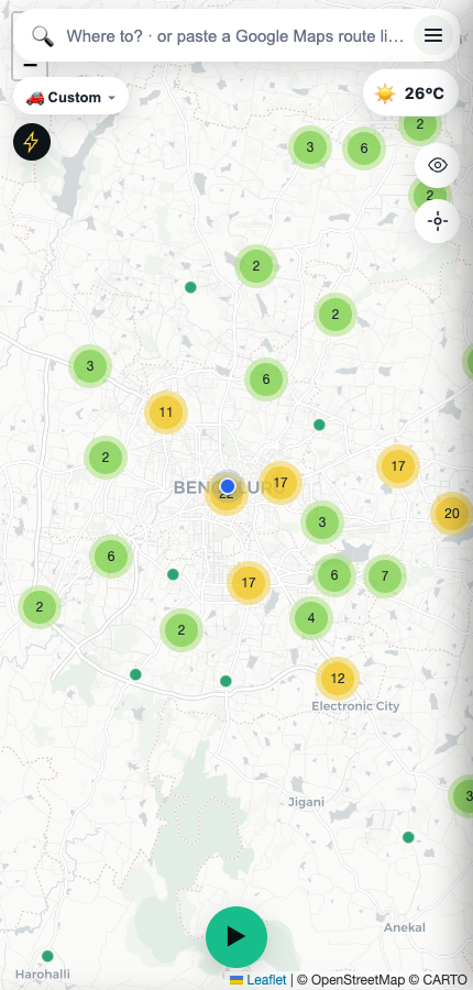 Evplan's home screen showing India's charging network on the map